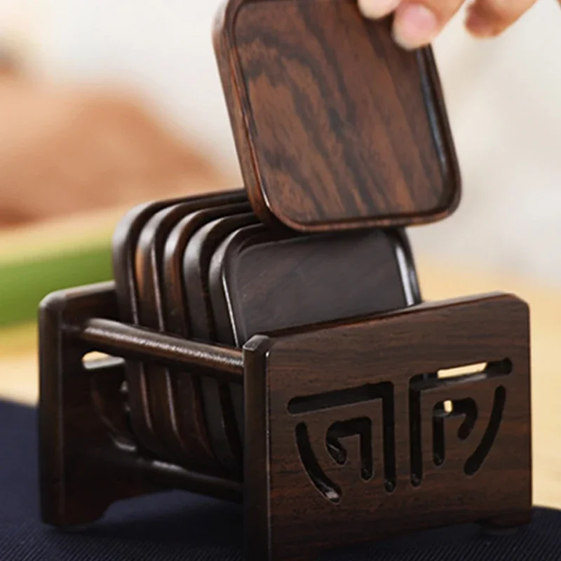 

Ebony solid wood tea mat cup mat tea cup mat tea ceremony kungfu tea cup holder creative tea set accessories wood insulation