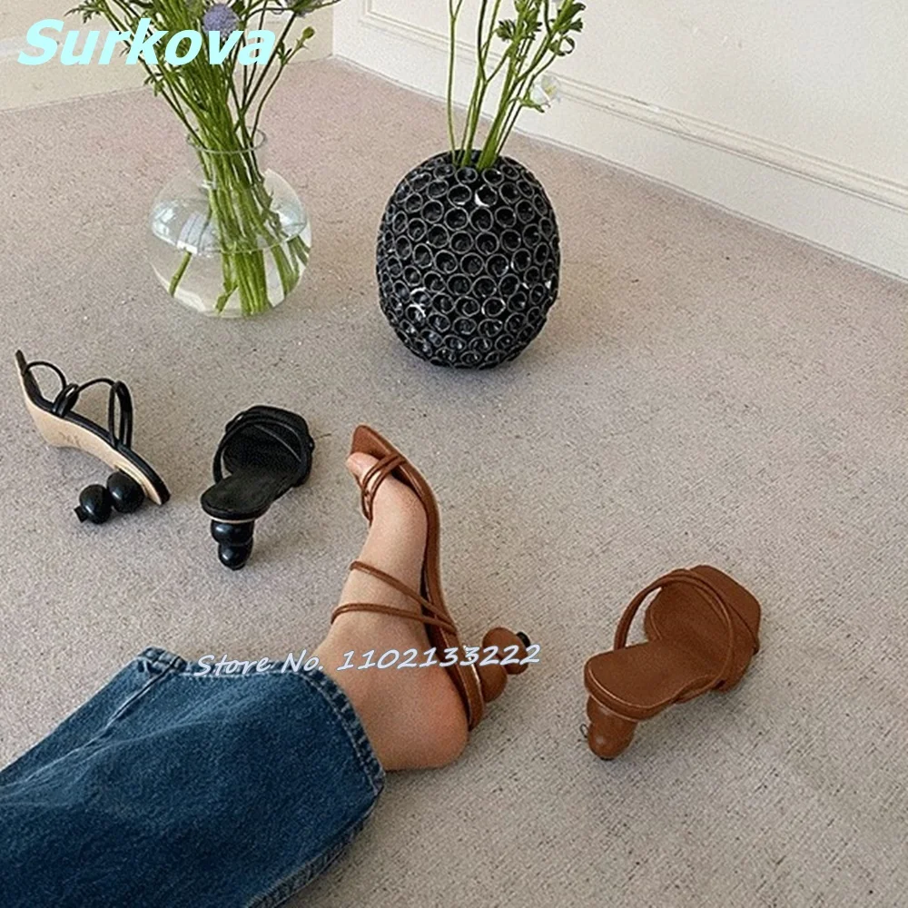 Retro Style Sandals Square Toe Strange Style High Heels Slip On Shoes Fashion All Match Comfortable Leisure Women Shoes Summer