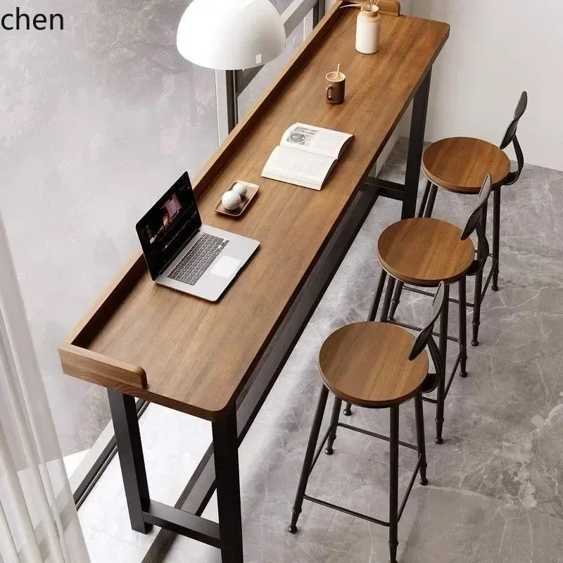 Balcony Bar Table Simple Solid Wood Long Bar Table Window Side Wall Side Narrow High Stool Table And Chair SetN20