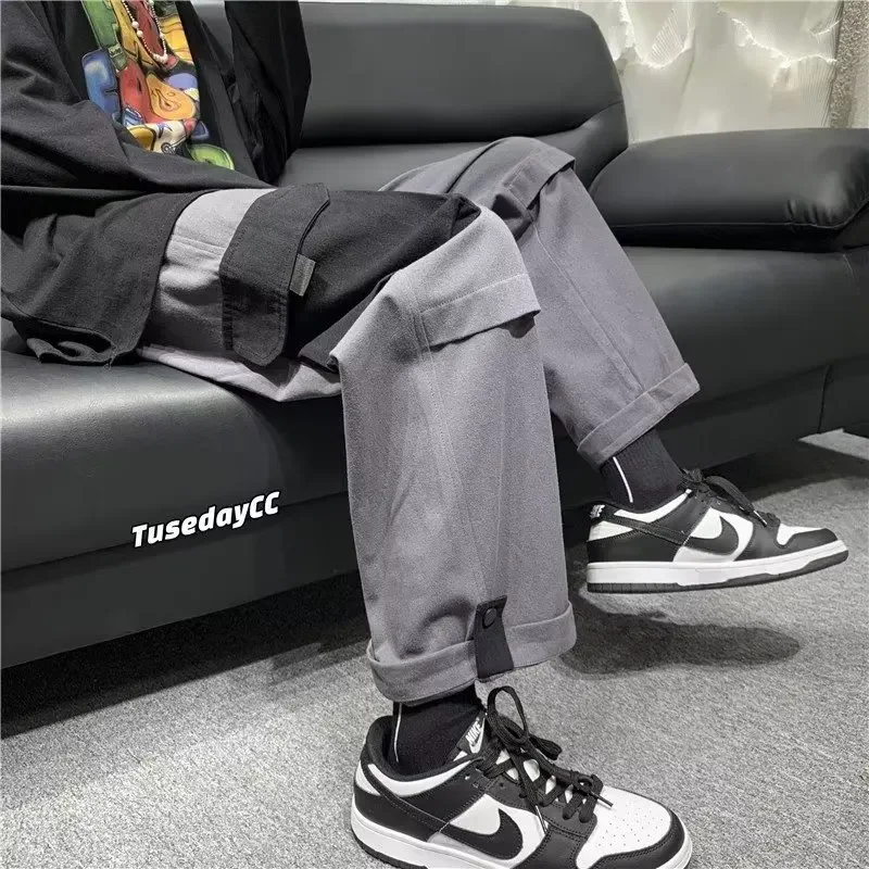 2024 Spring New Wide Leg Cargo Pants Men Korean Fashion Streetwear Baggy Joggers Pants Men Sweatpants Leisure Men Clothing Y2k