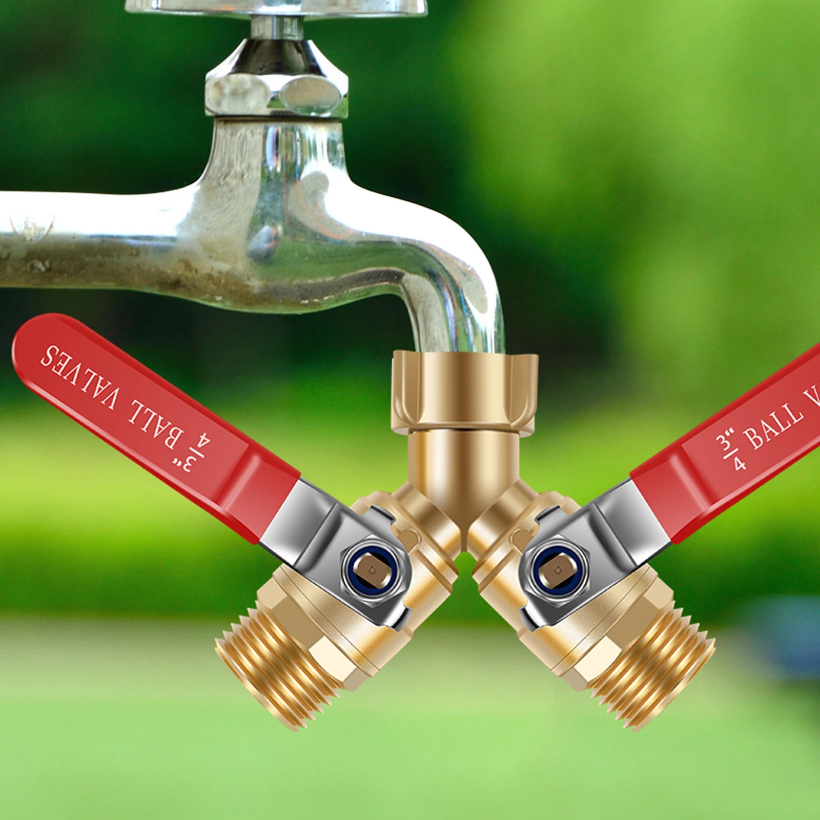 2 Way Brass Garden Hose Splitter Heavy Duty Long Handle Hose Y Splitter With 3/4 Inch GHT Thread for Most Garden Tube