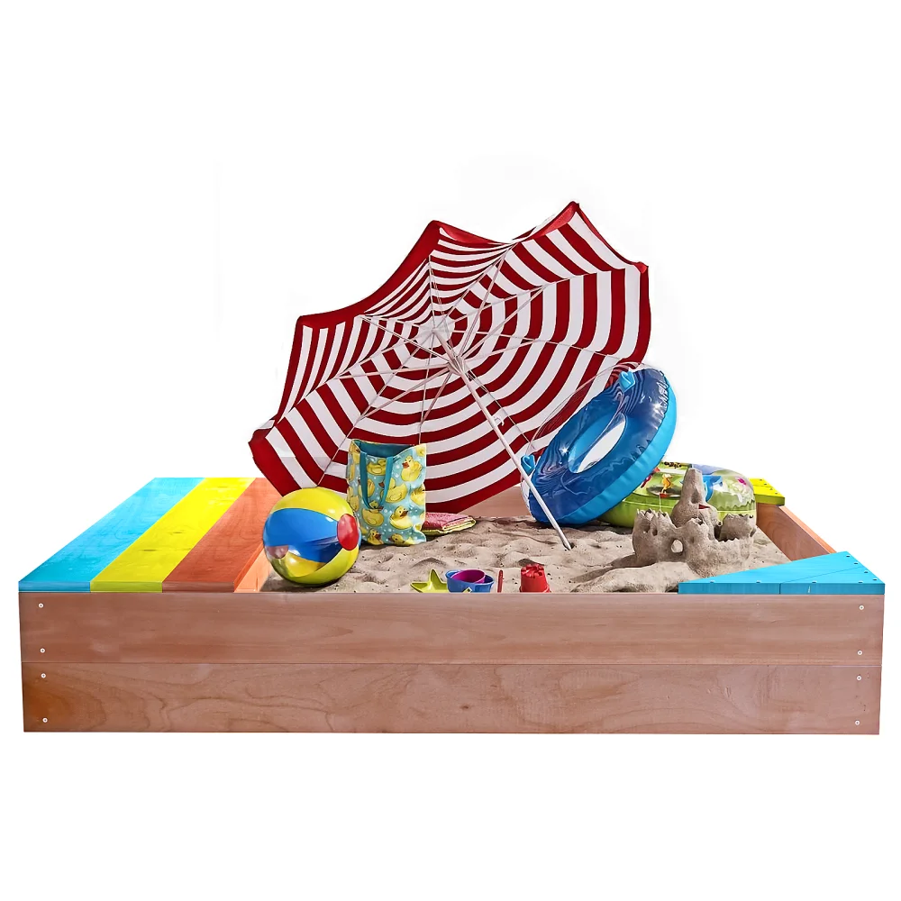 Caixa de areia de madeira infantil, caixa de areia, quintal externo de madeira infantil, 47,25 "L x 47,25" L x 7,87 "H, vermelho dourado