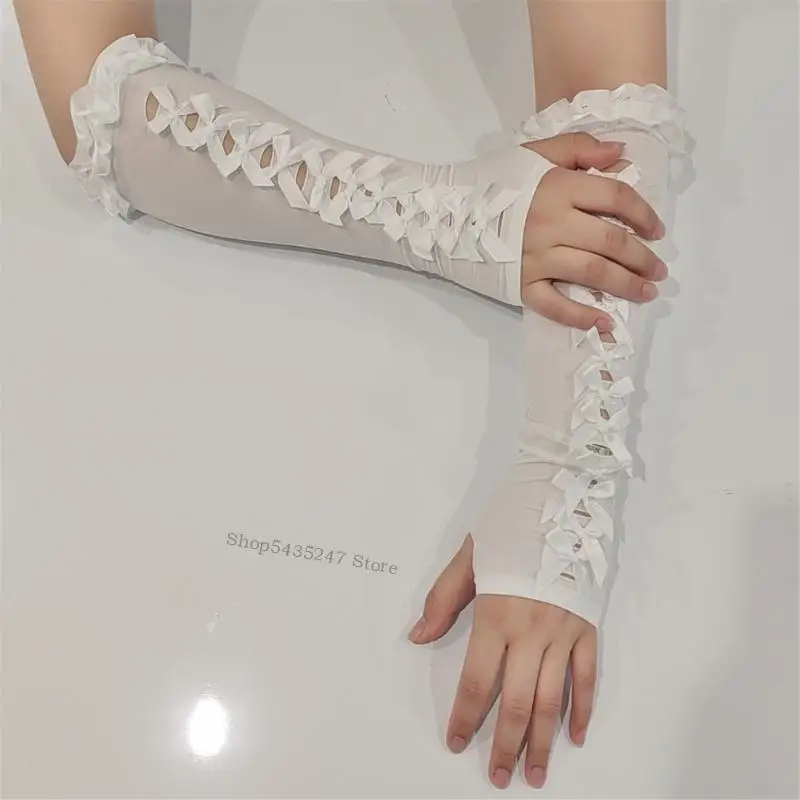 Eleganti maniche a braccio in pizzo Bowknot Protezione solare Cover per attività all'aperto H7EF