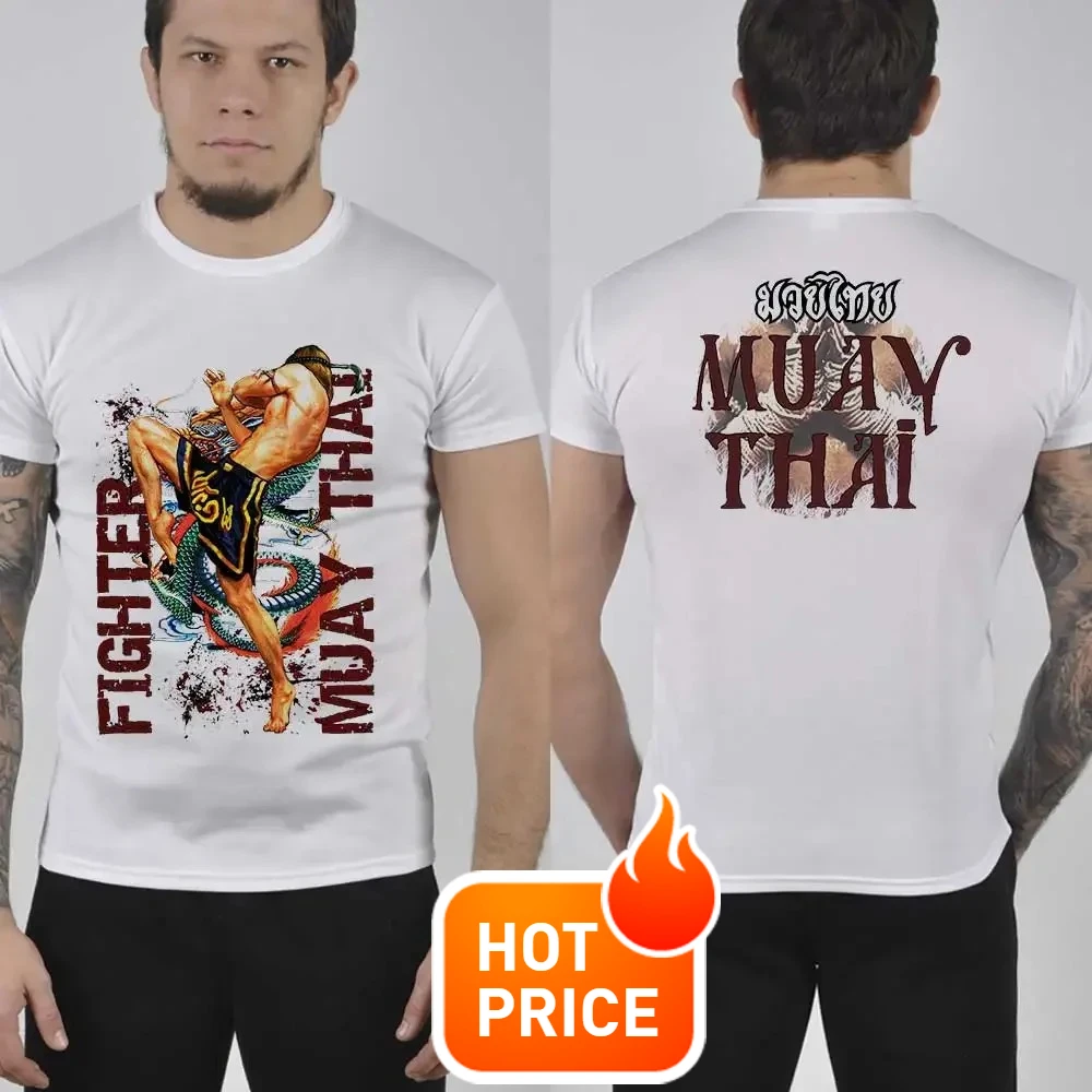 Fashion Muay Thai Kicking Martial Arts Pattern T-Shirt 100% Cotton O-Neck Summer Short Sleeve Casual Mens T-shirt Size S-3XL