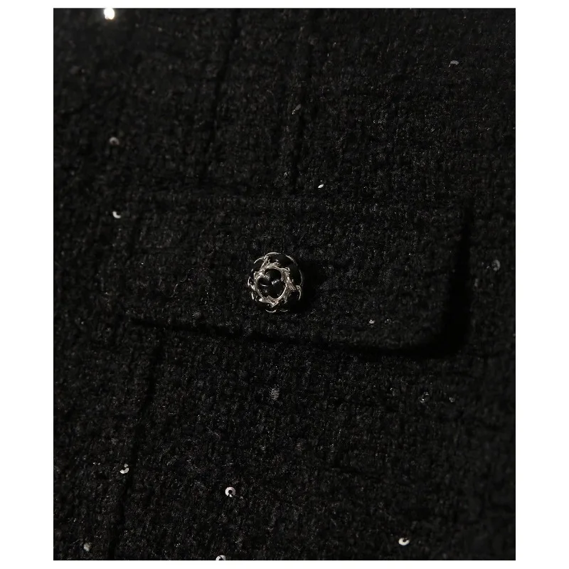 Falda acampanada adelgazante de cintura alta de otoño e invierno con purpurina fina negra abotonada de cintura alta de Color sólido