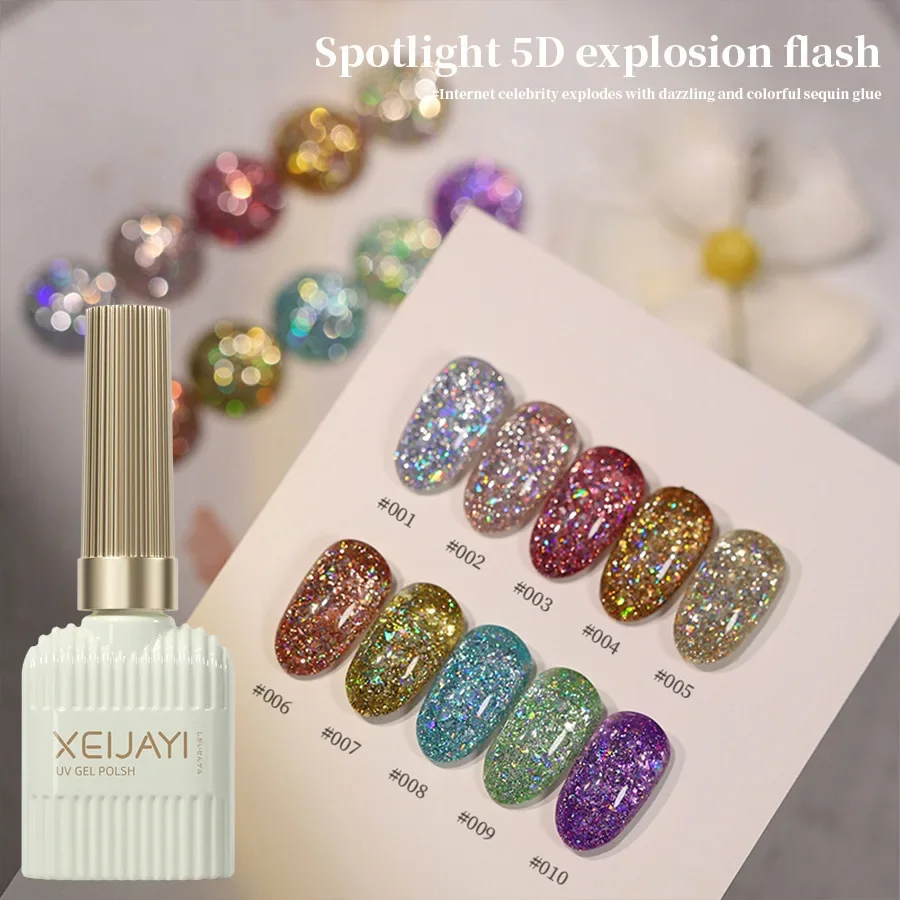 10 Colors Holographic Glitter Gel Nail Polish Spring Color Sparkling Sequins Soak Off Uv Led Varnish Nail Art Decoration