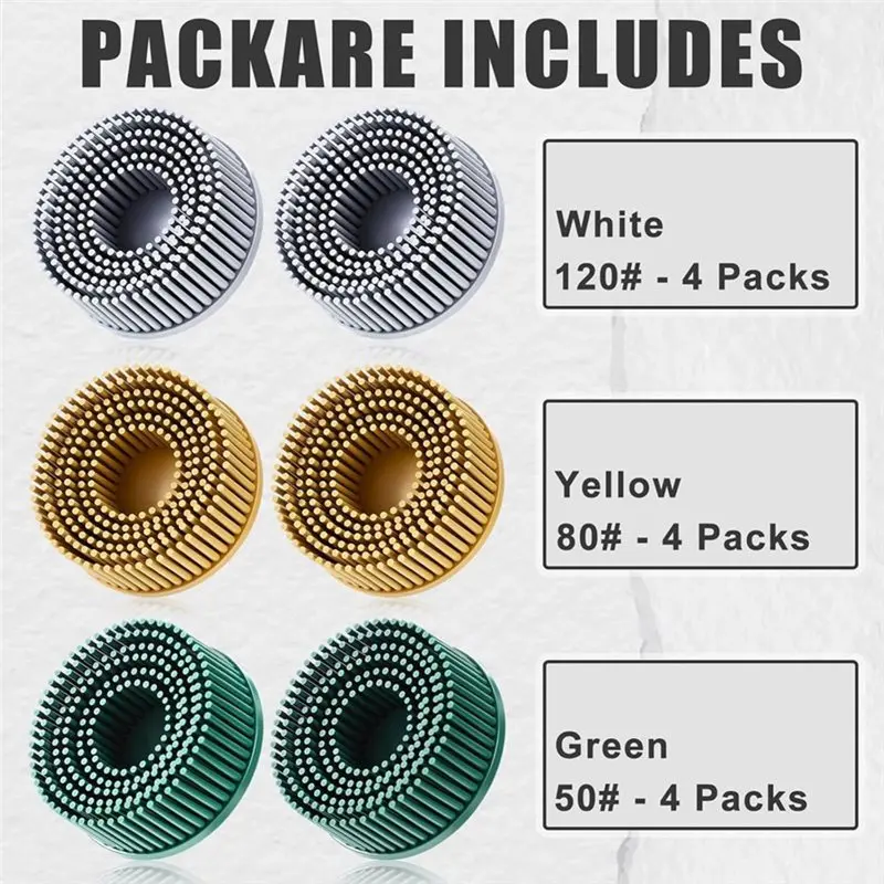 HLZS-Grit 50/80/120 12Pcs 2 Inch Bristle Discs For Grinding And Polishing, Change Coating Removal Disc For Drill Rotary Tool