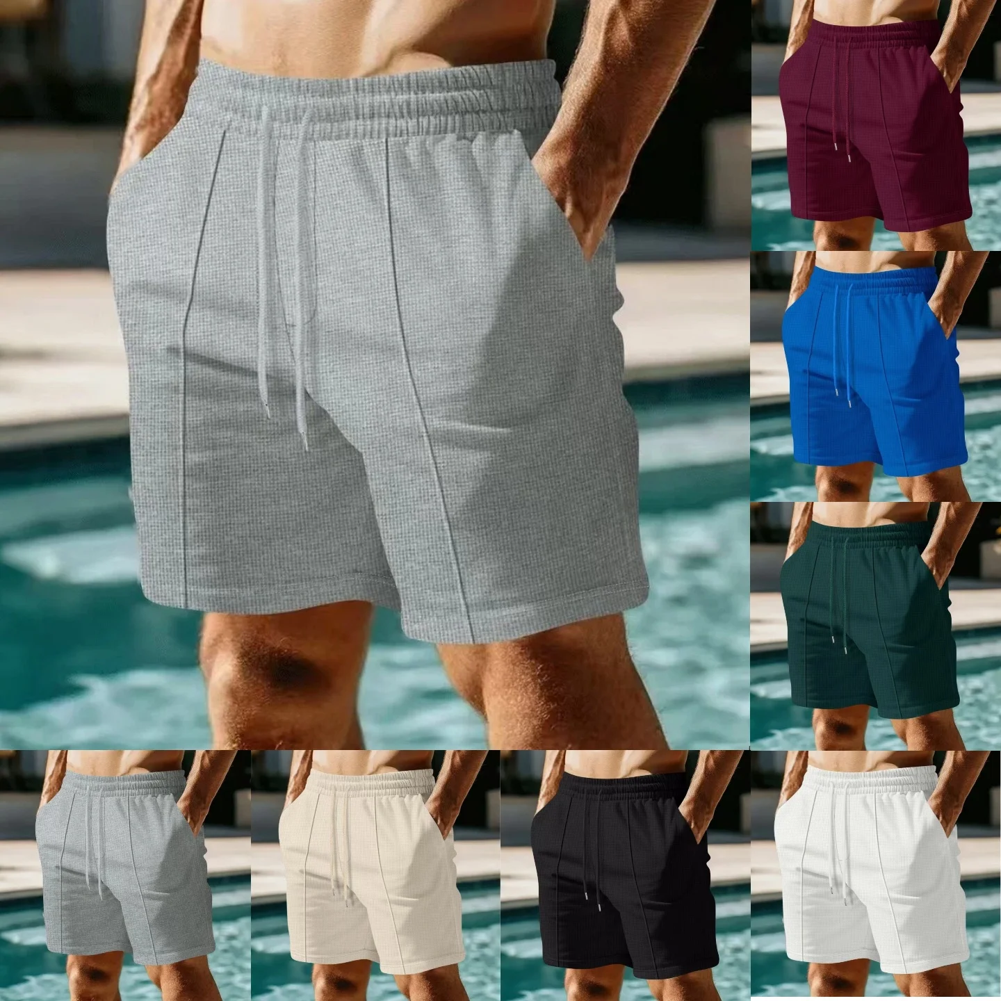 

Summer men's new style waffle fabric breathable and skin-friendly summer refreshing sports casual loose straight-leg shorts