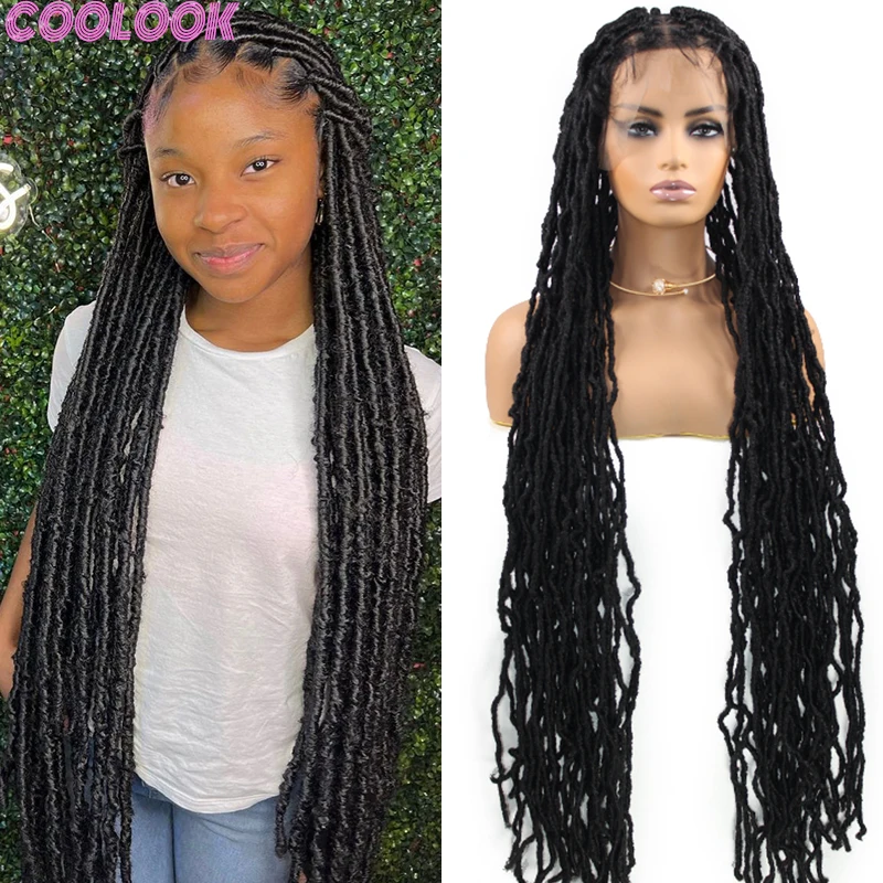 

40 Inch Full Lace Box Braided Wig Super Long Black Square Part Braid Wig with Jumbo Plaits Synthetic Twist Braids Lace Front Wig