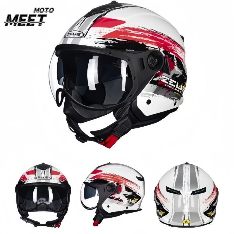 New Retro Open Face Motorcycle Half Helmet, Dual Visor Helmet with Reserved Bluetooth Headset Slot, ABS Shell for All Seasons
