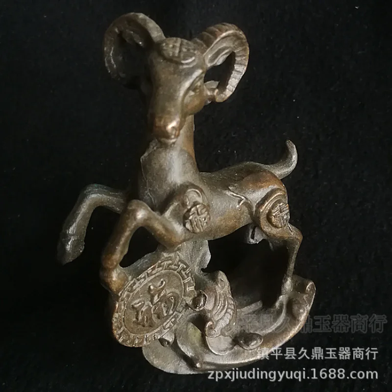 Antique Miscellaneous Wholesale Antique Copper Ware Sheep Ornament Chinese Zodiac Sign of Sheep Home Office Copper Ware Ornament