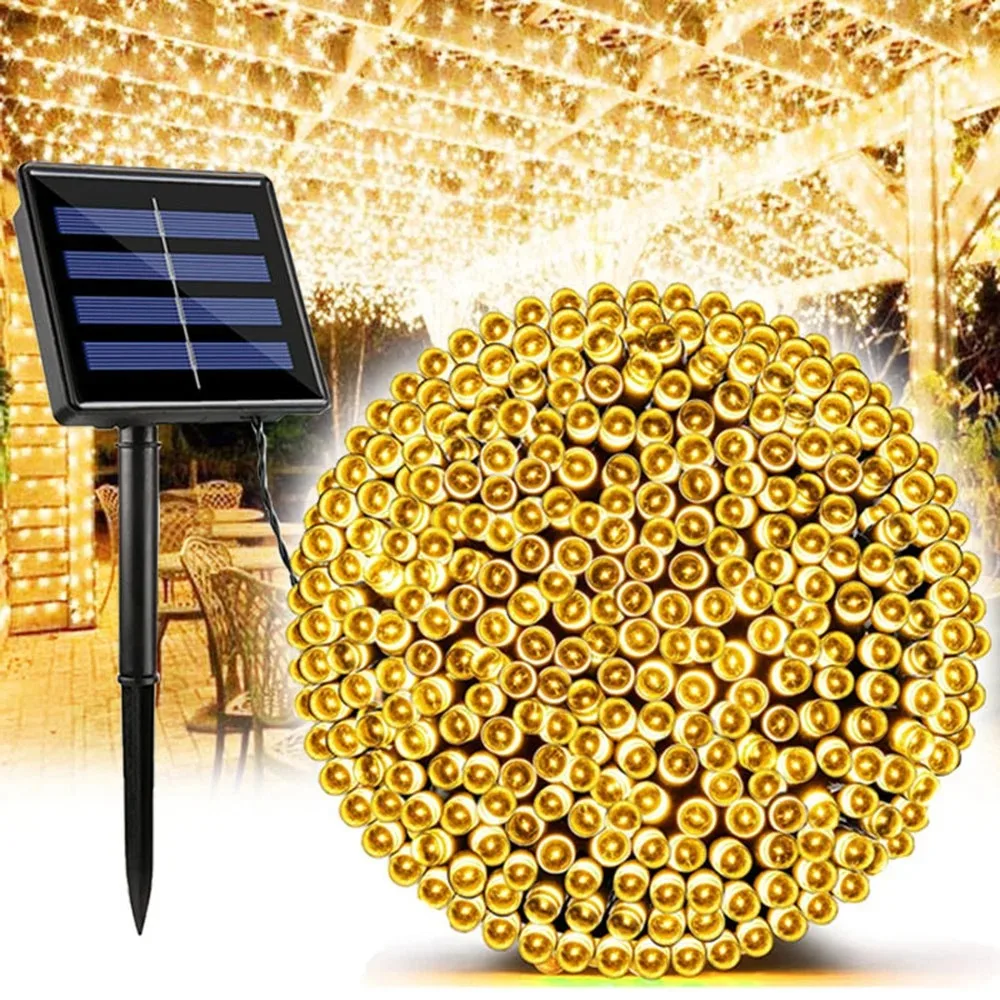 Solar LED String Lights 8-Color Outdoor Waterproof Fairy String Lights Suitable for Terrace Weddings, Christmas and Garden Light