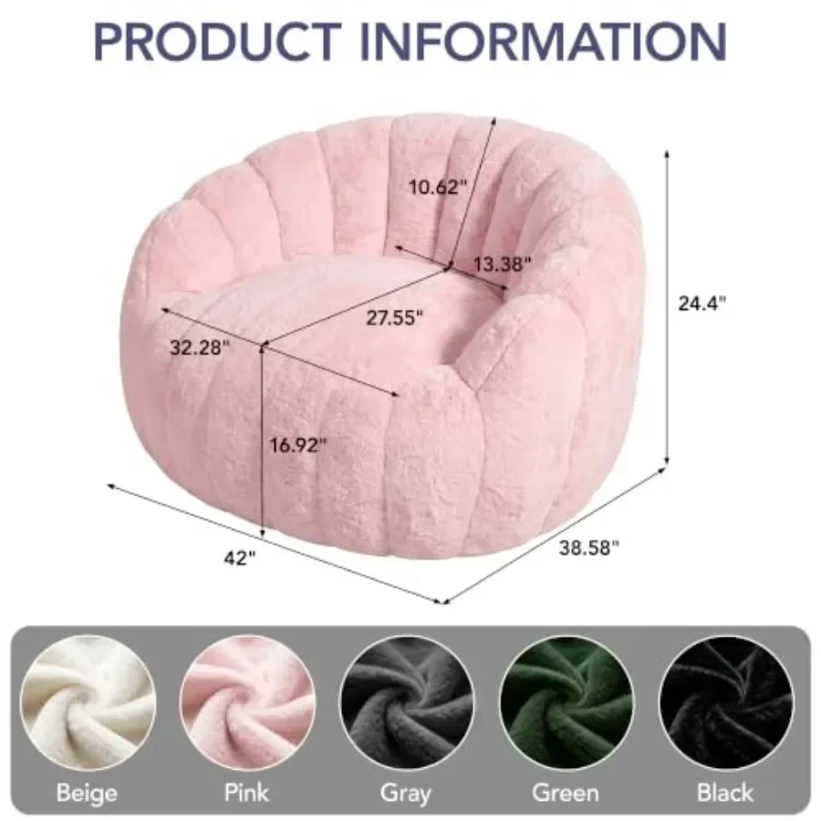 Bean Bag Chair for Bedroom Dorm Living Room: Faux Rabbit Fur Shell-Shaped Lounge Chair with Shredded Foam Filling and Wraparoun
