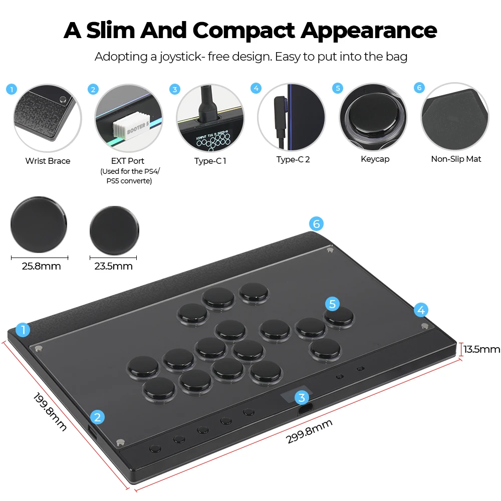 Haute42 C16 Магнитный контроллер Hitbox без рычага Arcade Stick для PS4/PS5/кнопочный обод переключения Stickless Hitbox Fightstick