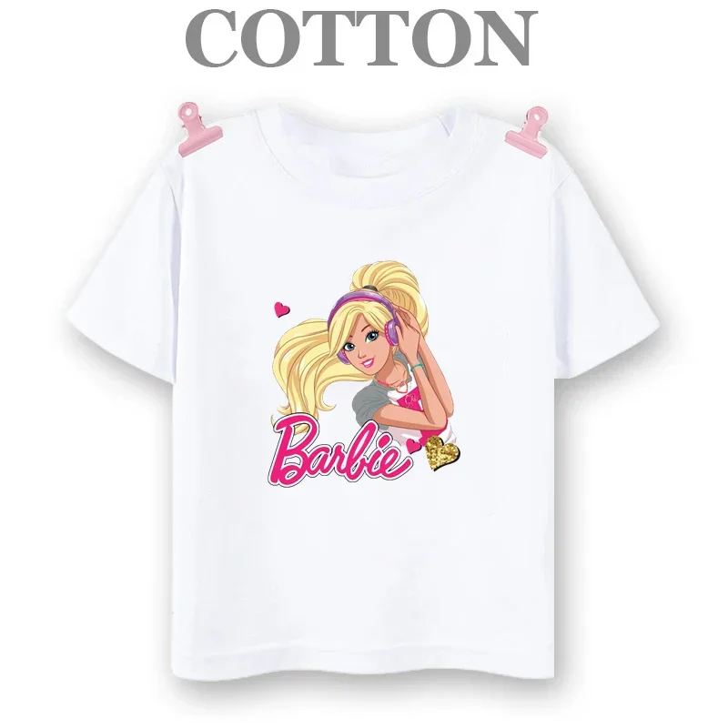 Pure Cotton T-Shirt Barbies Kawaii Anime Cartoons Children Kid Boy Girl Tee Fashion Harajuku Cute Beautiful Casual Clothes Tops