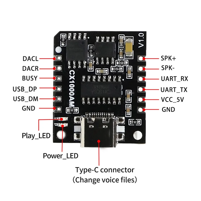 Excellent-CX1000AM Módulo de reproductor de voz controlado en serie Módulo de chip de voz MP3 Disparador Transmisión de voz Audio personalizado