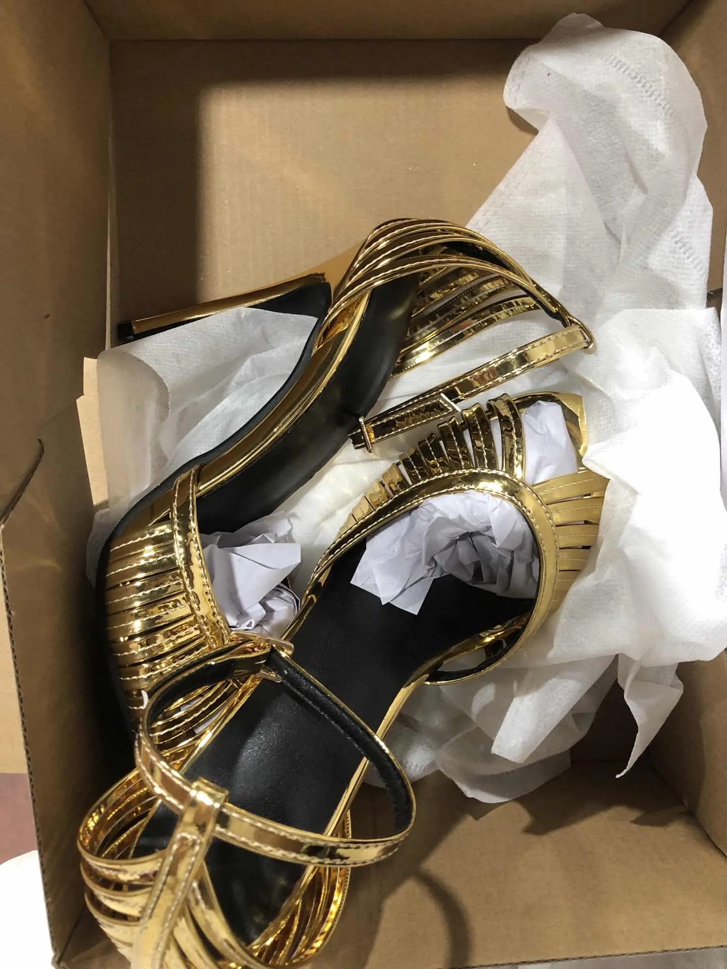 

Peep Toe Cage Sandals for Women Metallic Leather Ankle Strap Stilettos Elegant High Heeled Solid Color Summer Party Shoes