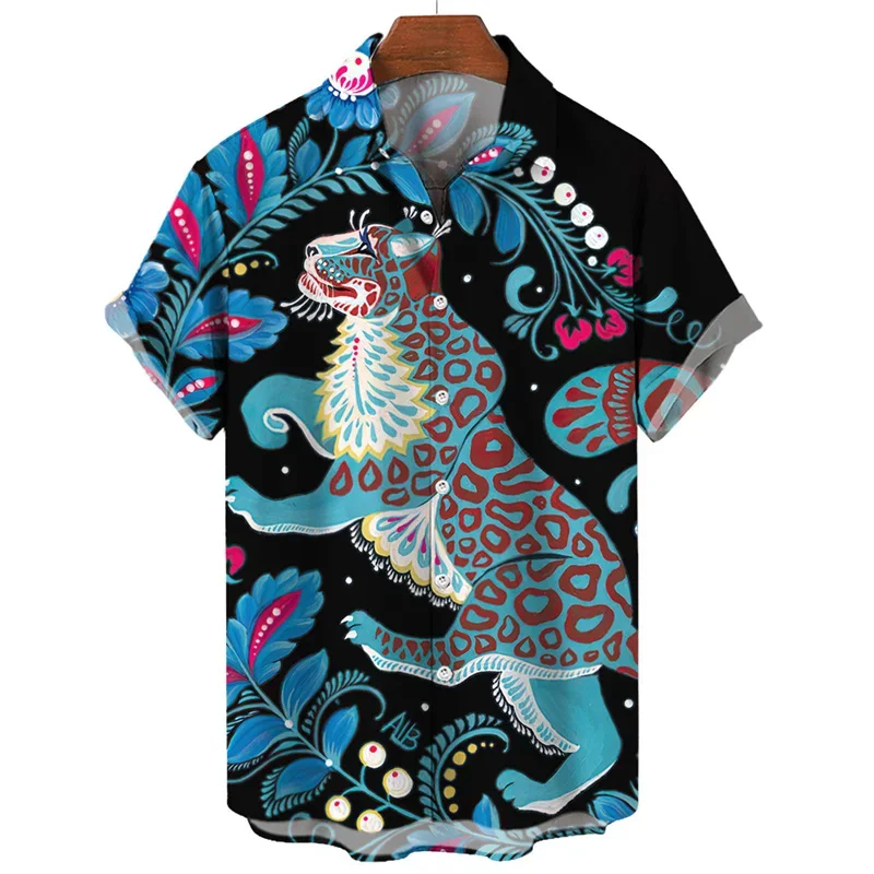 

3d Print Animal Leopard Tiger Shirt Summer Fashion Casual Short Sleevee Shirt For Men Top Oversized Street Shirts Clothing