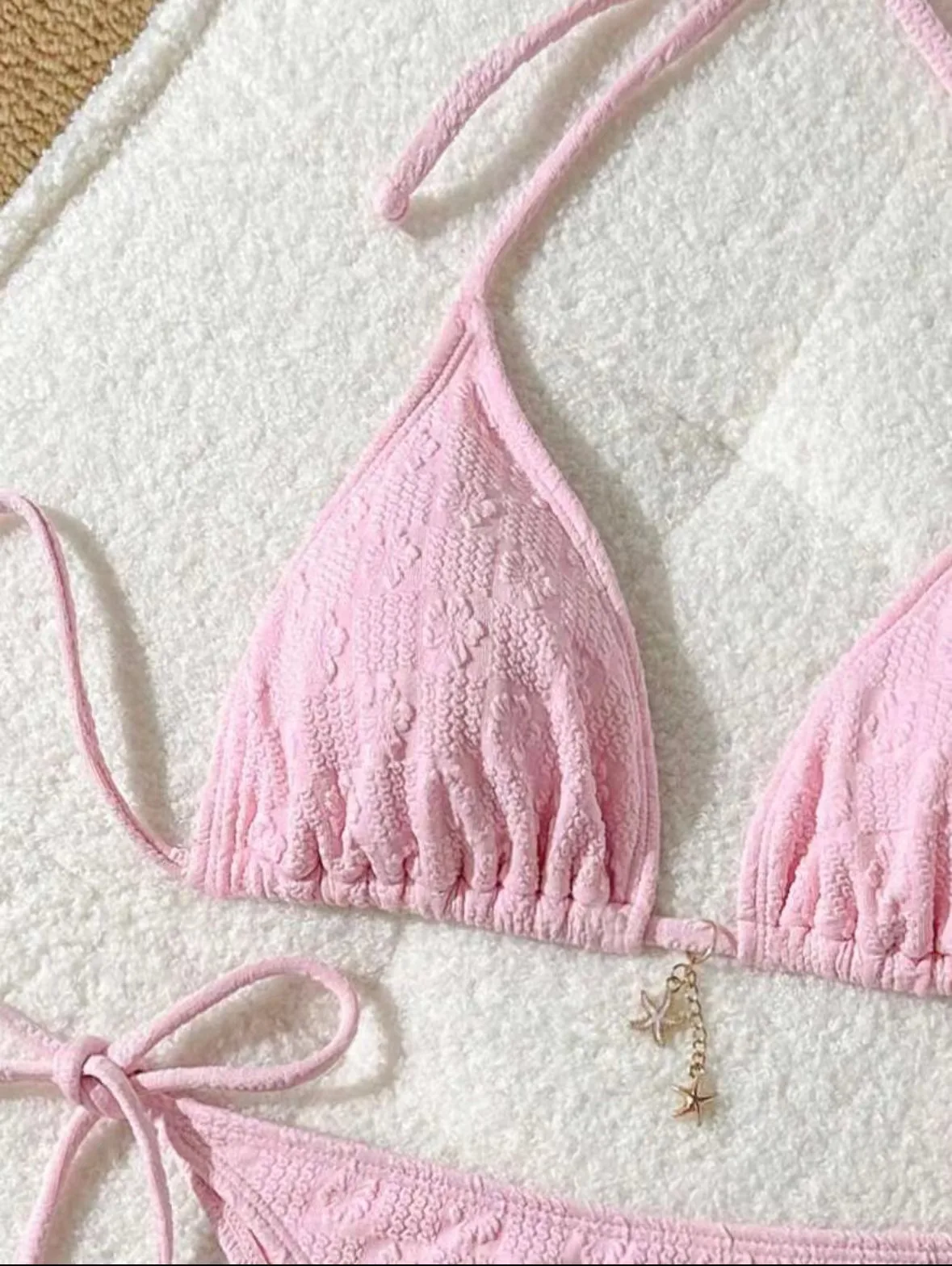 Seksowne różowe bikini damskie z zawieszką w kształcie rozgwiazdy, dwuczęściowe, wiązane na szyi, strój kąpielowy plażowy, kostium kąpielowy, biquini, trikini