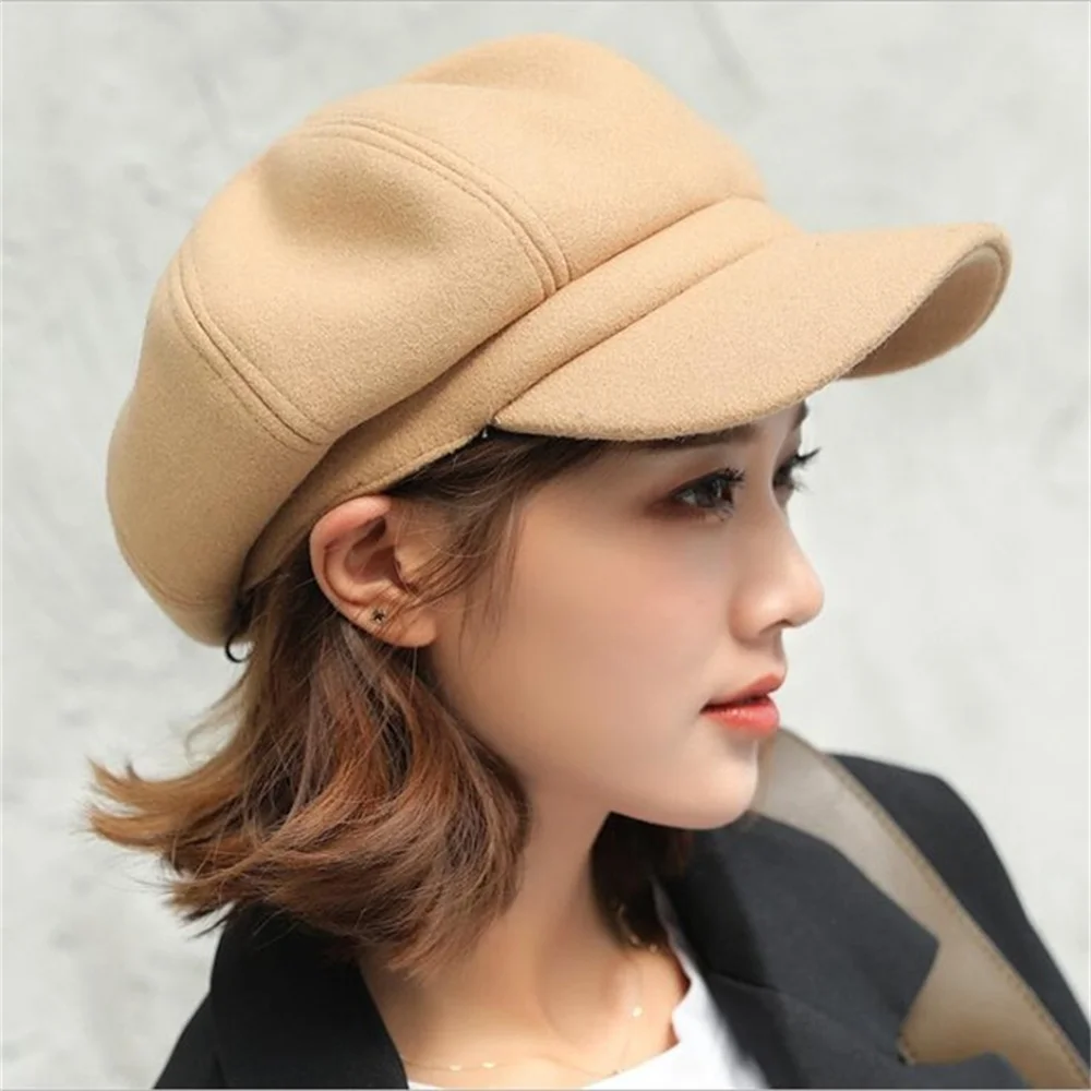 Women‘s Winter Vintage Berets Caps French Artist Warm Felt Hats Beret Female Solid Octagonal Hats 2023 Autumn Girl Newsboy Cap