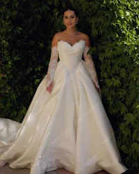 Simplicity Satin Wedding Dresses Smooth Sweetheart Collar Bride Gowns Formal Party Mopping Length Vestidos De Novias Customized