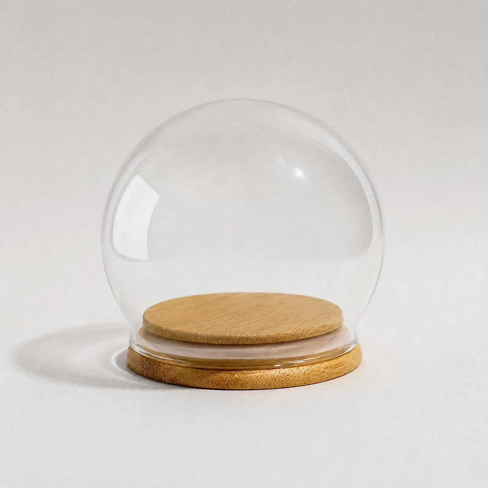 Round Glass Cloche Decorative Dome with Bamboo Lid for Small Items Shelf Styling Display