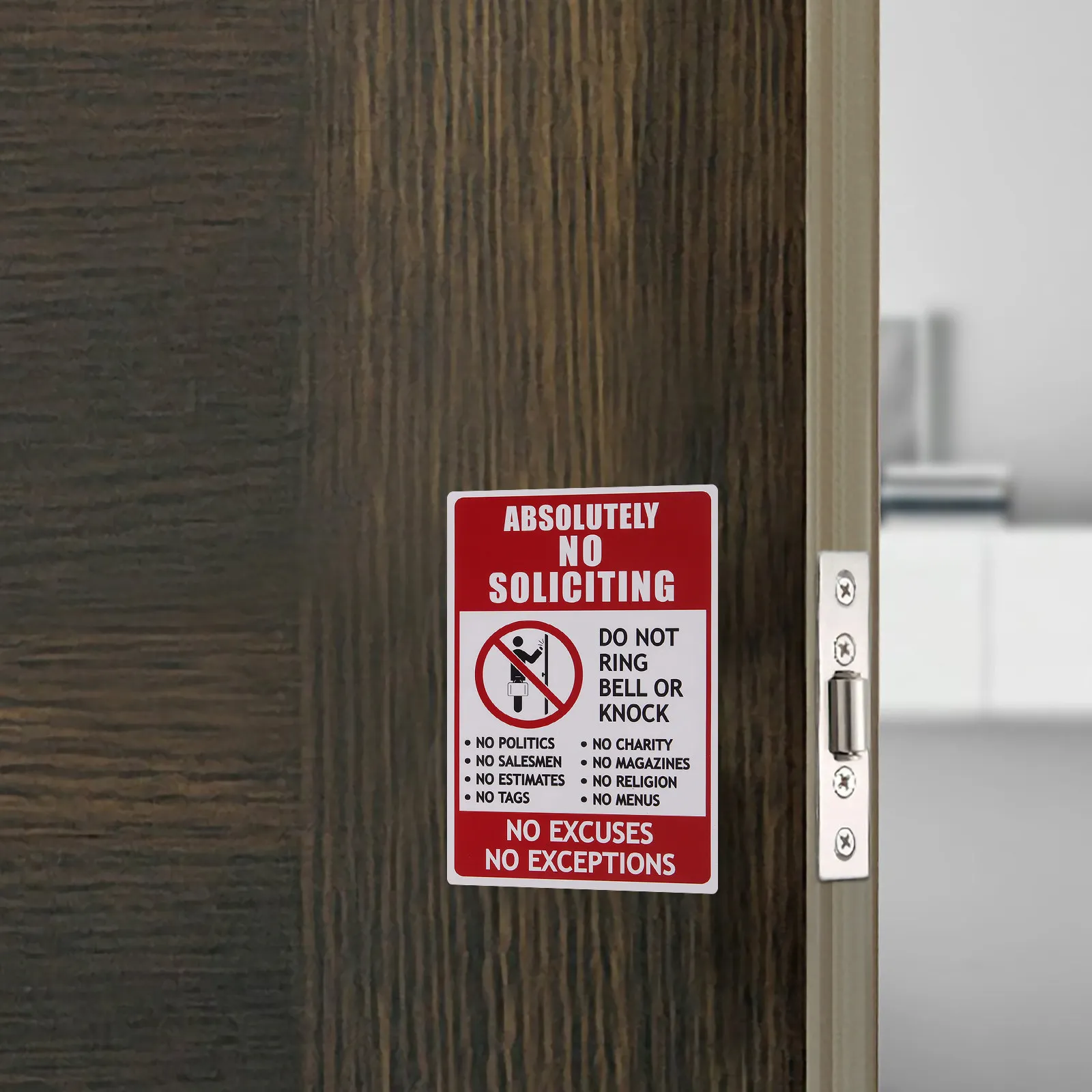 2Pcs No Soliciting Stickers PVC Adhesive Outdoor Indoor Door Sign No Knocking Front Door Deterrent Home Yard Security Warning