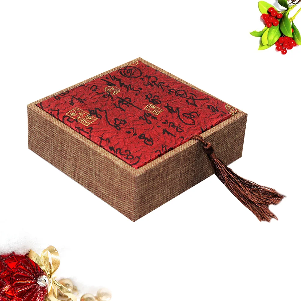 

1Pcs Chinese Style Retro Red Tassel Buddhist Beads Jewelry Box Durable Gift Packaging Box Premium Ornament Case
