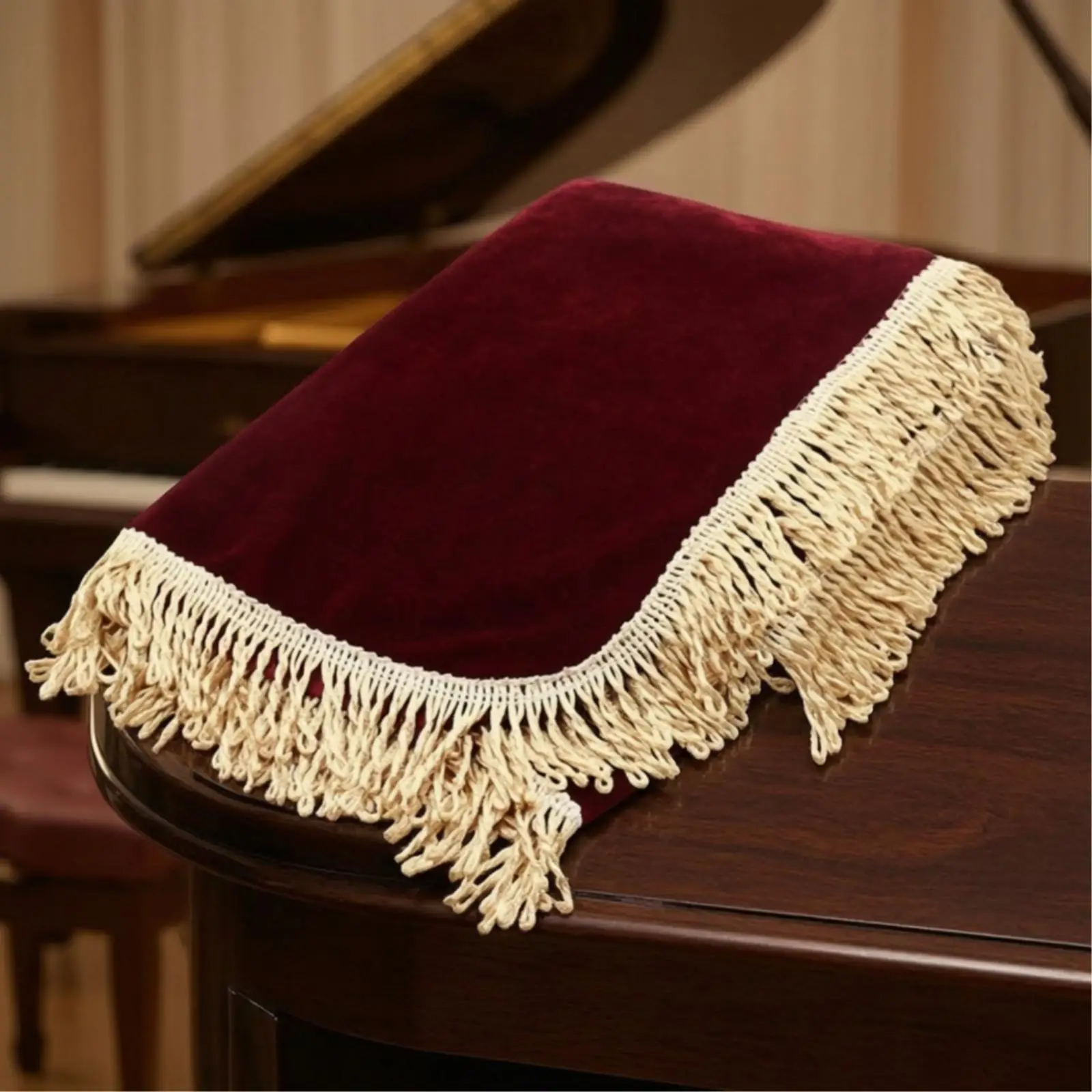88 Key Piano Cover in Soft Velvet with Fringe Detail for Keyboard Dust Protection for Music Room Decoration
