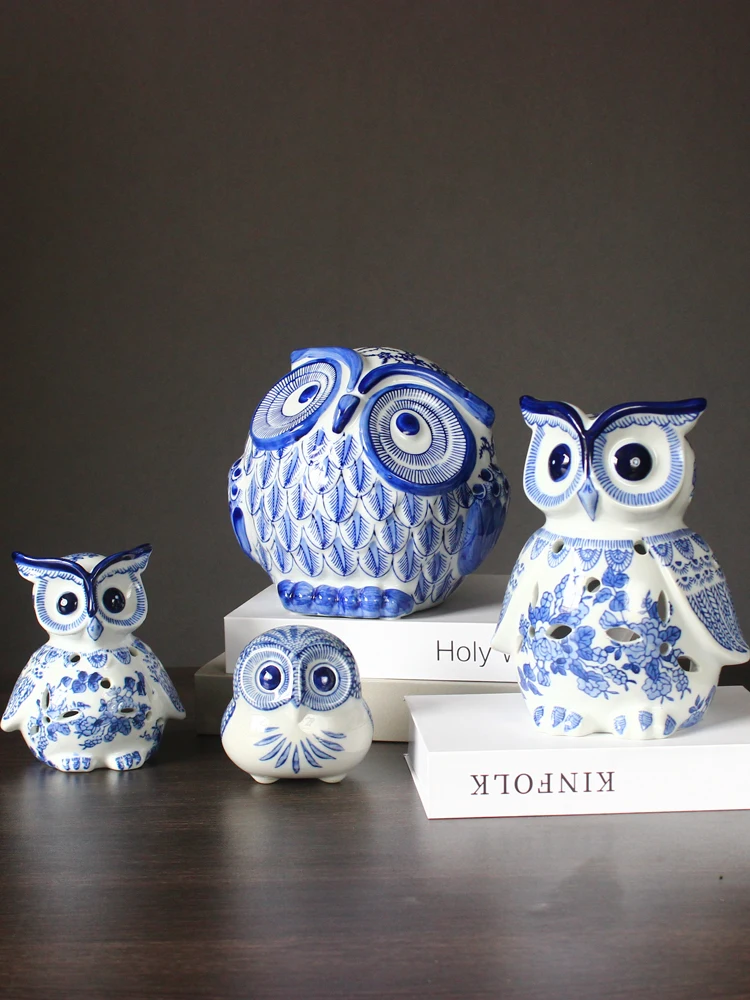 

Retro Owl Ornaments Ceramic Crafts Creative Animal Miniature Fairy Garden Figurines Fengshui Home Decoration Accessories