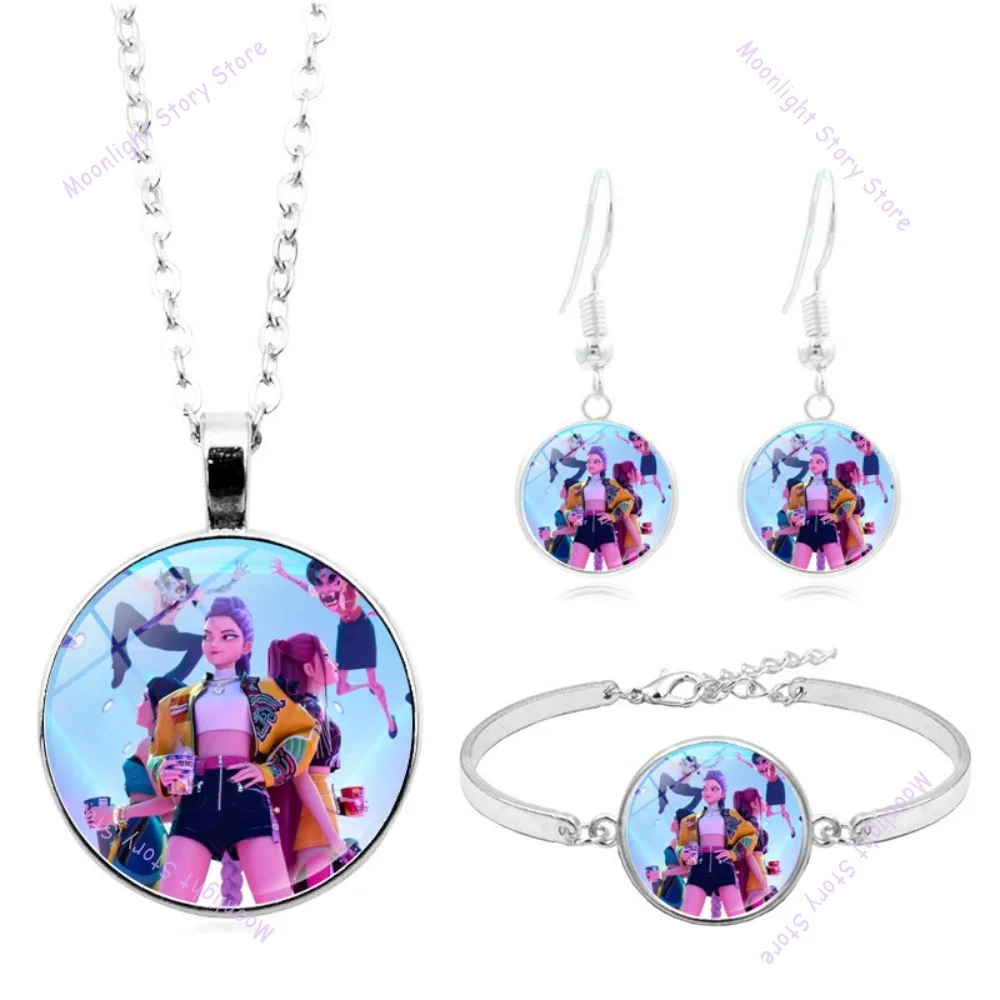 مجموعة إكسسوارات عصرية من K Pop Demon Hunters قلادة فرقة صيد الشيطان للارتداء اليومي مجموعة هدية لمحبي أقراط سوار