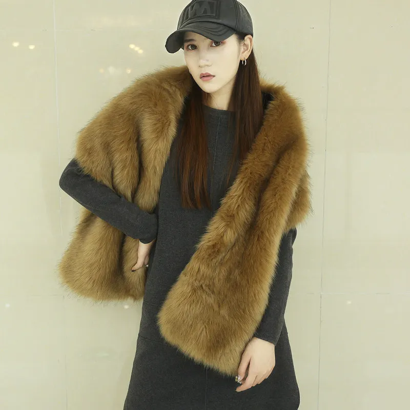 الخريف الشتاء اضافية طويلة تقليد الثعلب الراكون شال فرو الفراء مساء فستان سميكة عباءة وشاح المرأة وشاح فاخر 4w947 #4