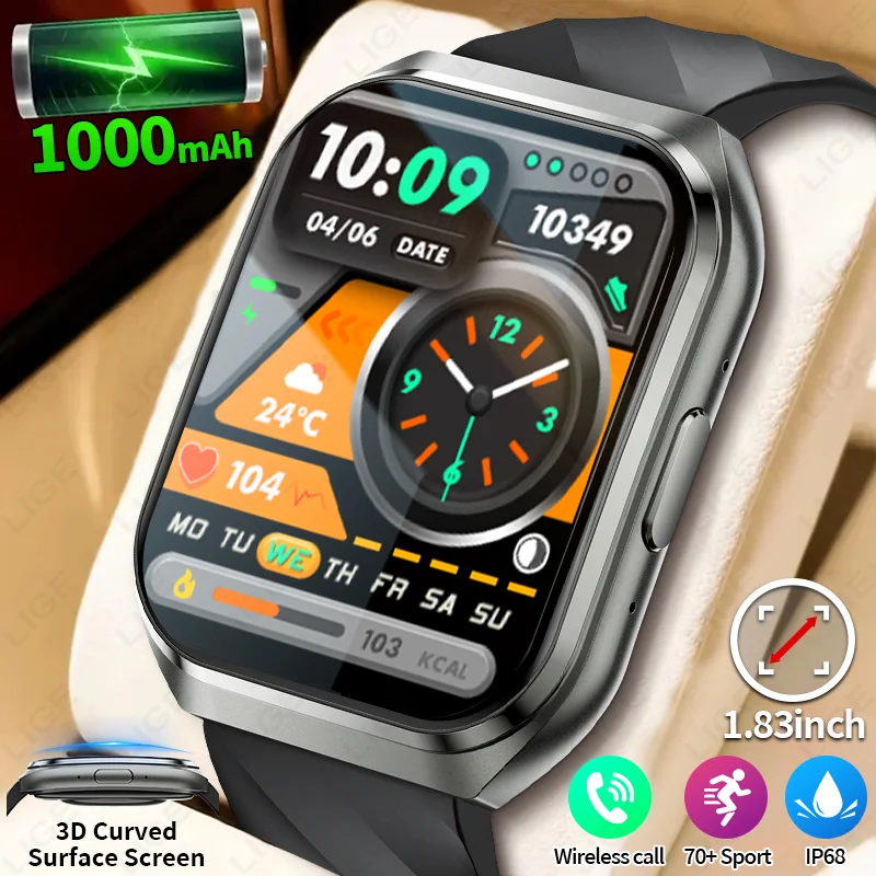 

LIGE New 1000mAh Large Battery Smart Watch Men Outdoor IP68 Sports Fitness Tracker Voice Call 1.83" HD Smartwatch Women Bracelet