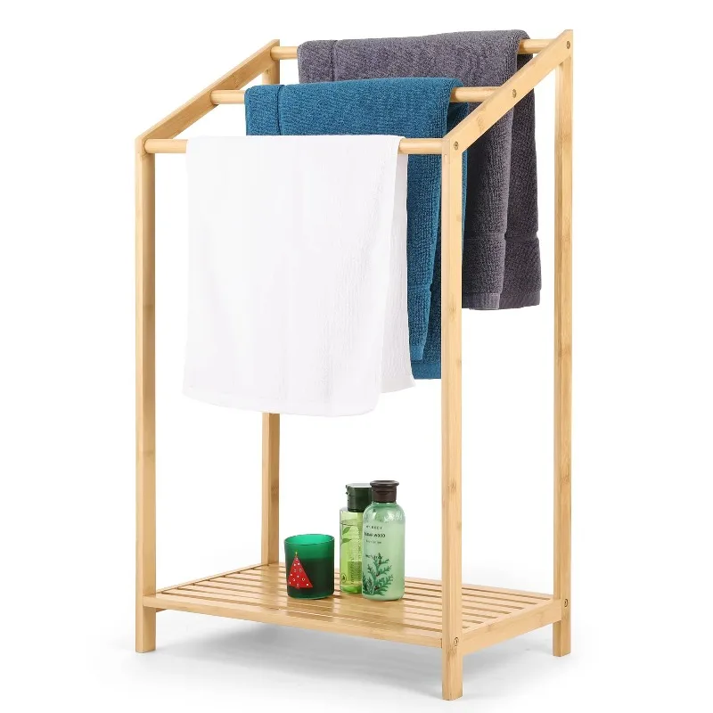 

Laundry bamboo towel rack 3-layer ladder blanket rack independent bathroom storage rack storage