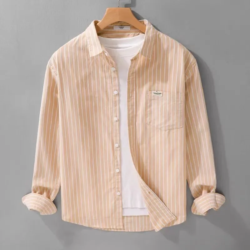 

Женские полосатые рубашки на осень и лето, с длинным рукавом, свободного кроя, на пуговицах, розовые, с круглым вырезом, повседневные, модные, в литературном стиле