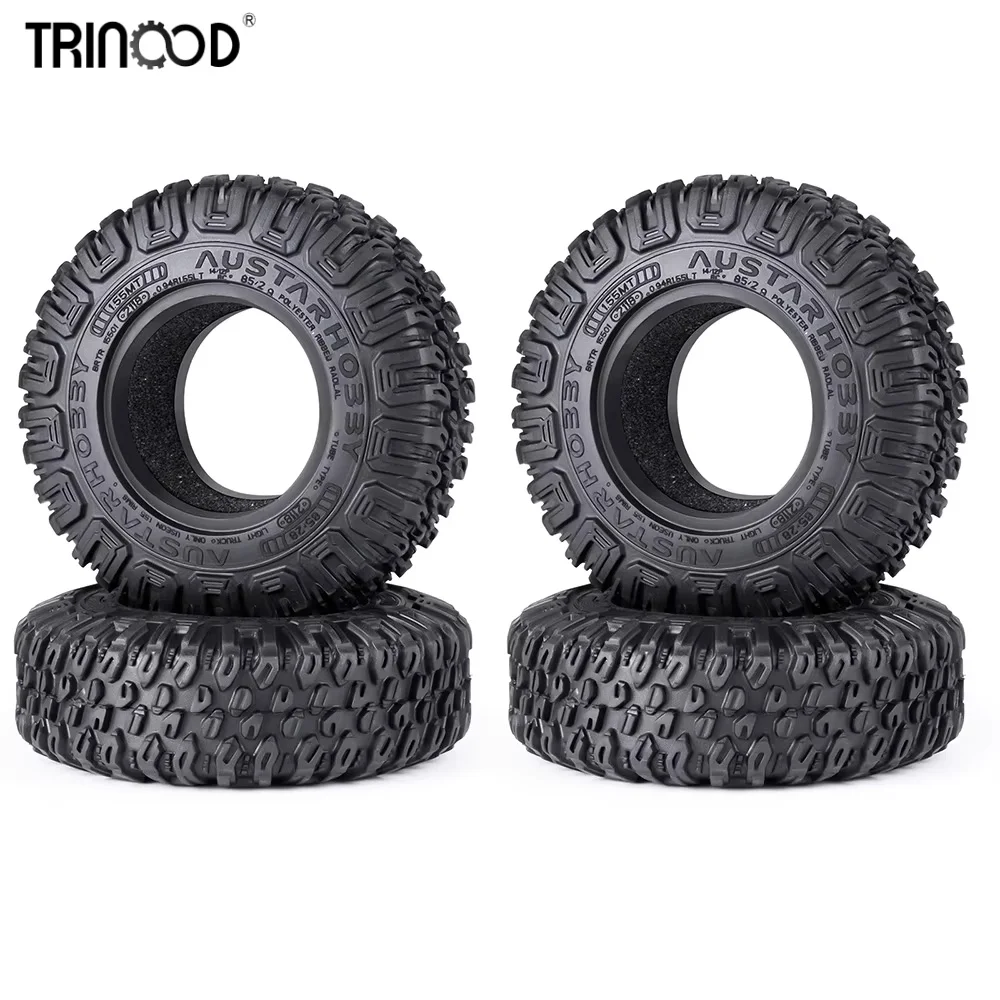TRINOOD 4PCS 1.55 inch Rubber Tires Metal Wheel Rims For 1/18 RC Crawler Car Axial UTB18 Tread Pattern Beadlock Wheel Hub Parts