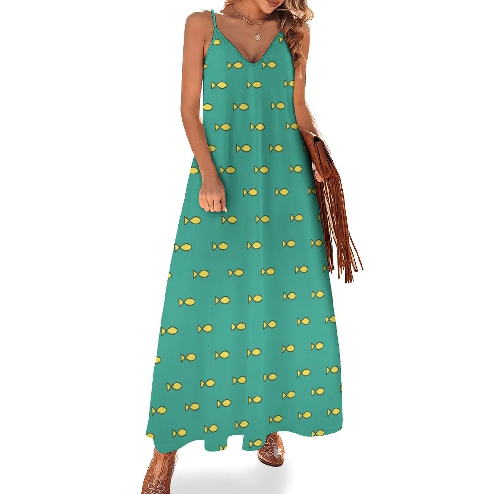 

Yellow Fish Pattern Sleeveless Dress luxury evening dresses for women 2024 loose women's dress dress women summer