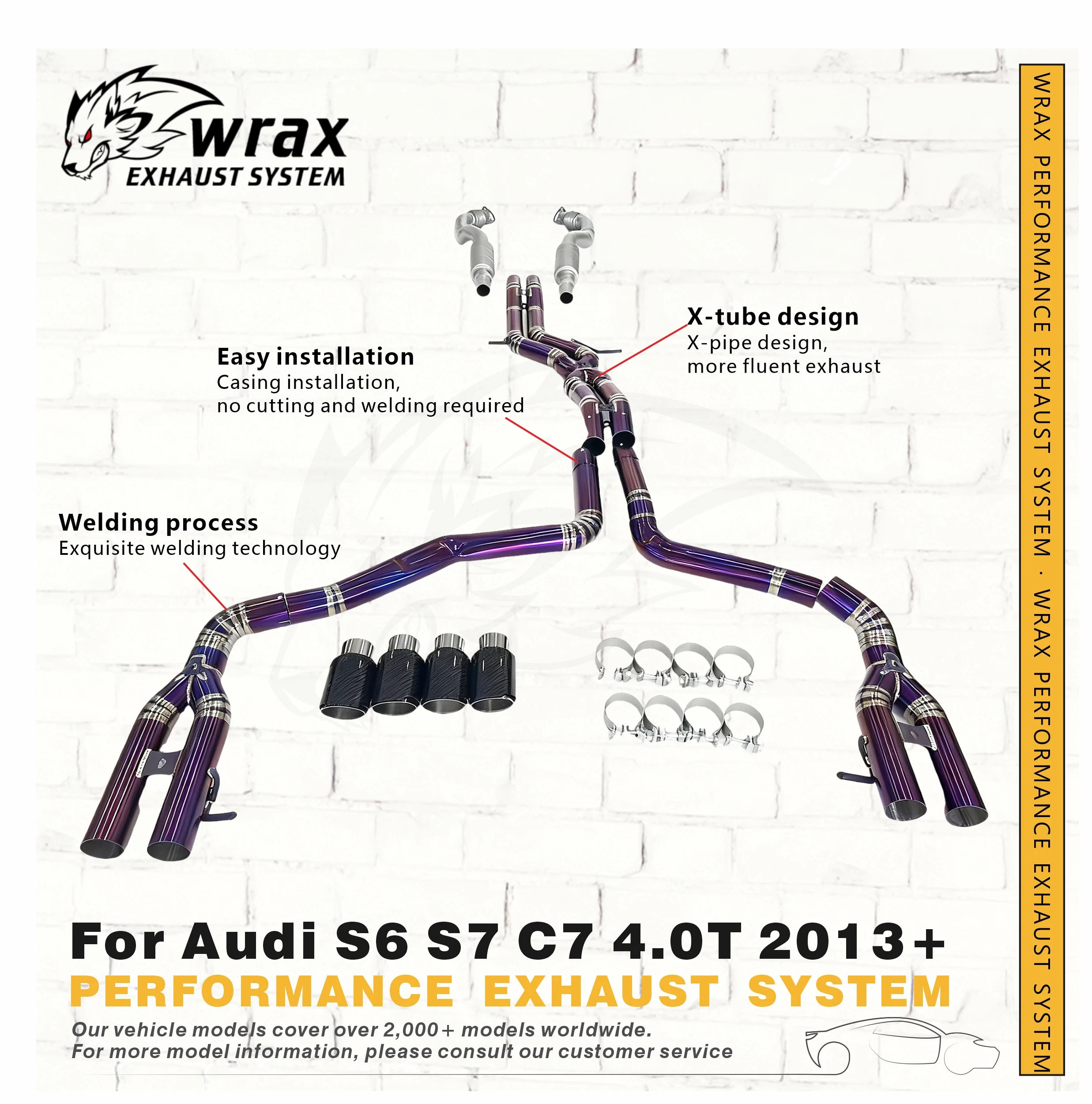 

WRAX Exhaust for Audi S6 S7 C7 4.0T 2013+ Titanium Alloy Catback with SS Resonant tube Plug-and-Play Easy Installation