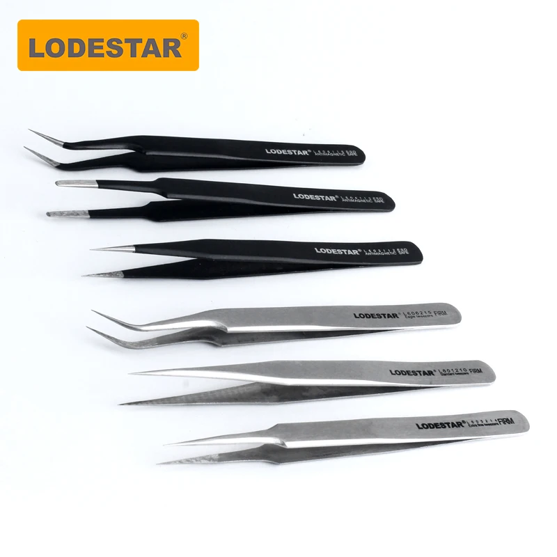 LODESTAR Thép Không Gỉ Chống Tĩnh Điện Nhíp Iphone Bảo Dưỡng Công Nghiệp Chính Xác Cong Nhíp Thẳng