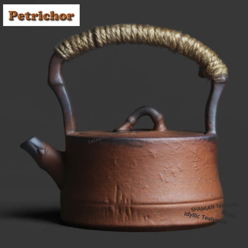 100ml Old Rock Clay Loop-handled Teapot Vintage Tea Infuser Pot Tea Brewing Kettle With Filter Kung Fu Tea For Teaware Ornaments