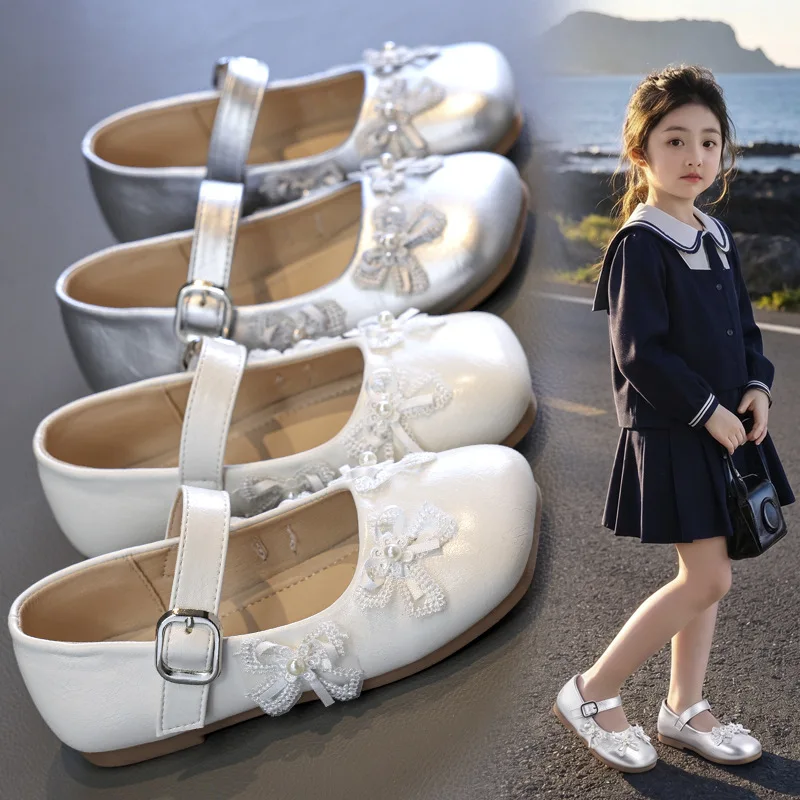 Spring Autumn Children's Leather Shoes Sweet Princess Shoes Girl Fashion Ballet Dress Versatile Kids Party Shoes Fashion Flats