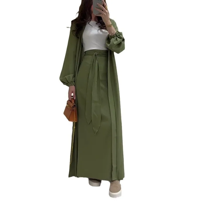 

Spring 2025 New Faion V-ne Long Sve Midi Skirt Two-piece Set Ele Casual Women's Clothing Brand Unbranded