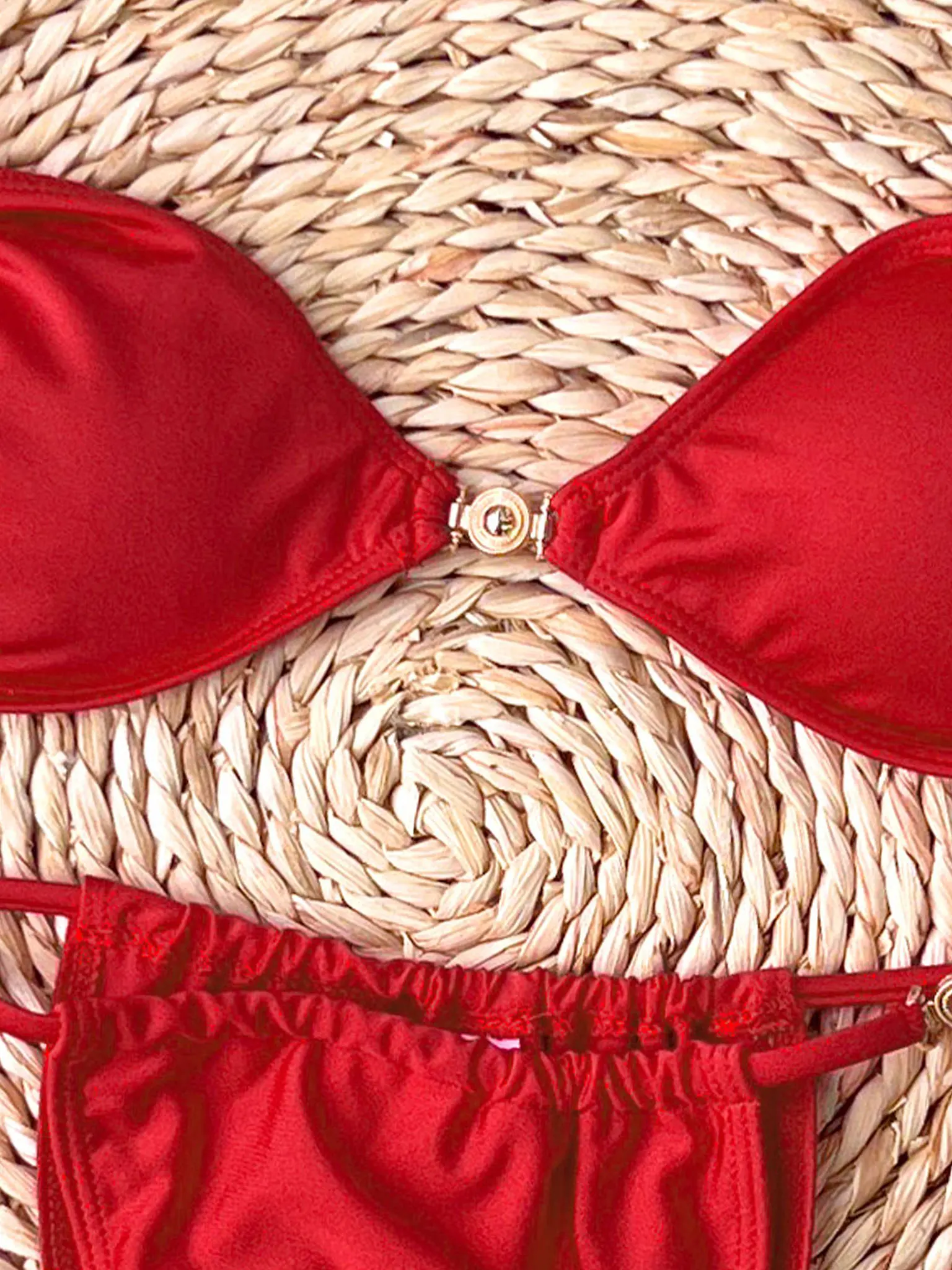 Top e fondo bikini sexy a fascia rossa con perline nere, perfetti per abbigliamento da spiaggia e feste in piscina, abbigliamento estivo per le vacanze