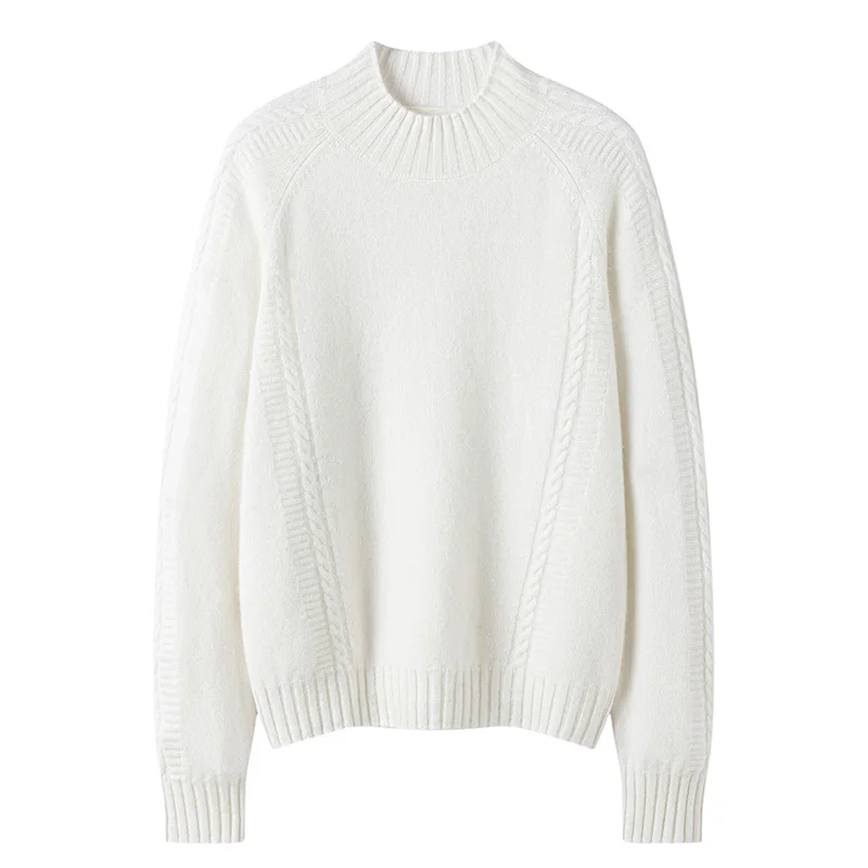 Sweter damski z kaszmiru 100%, model 2025, z półgolfem, luźny, dziergany, modny, ciepły, gruby, wysokiej jakości, koszula kaszmirowa.