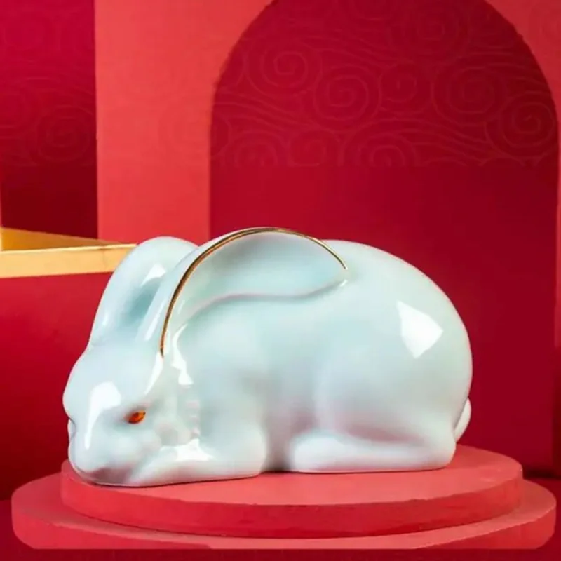 ★National Master Zeng Yalin's Works New Year Souvenirs Prosperous Longevity Ankang Rabbit Decoration Jingdezhen Ceramics