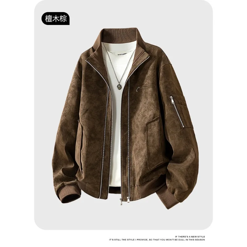 Youth Student Men PU Leather Jacket Spring Autumn American Style Loose Casual Trendy Versatile Outerwear