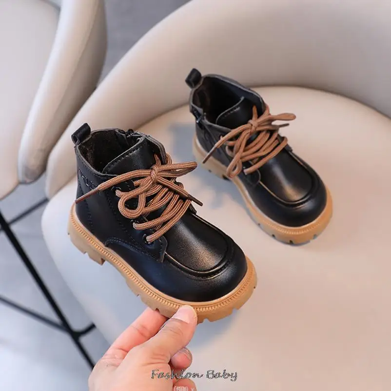 Zapatos para niños de estilo inglés, botas para niños y niñas, zapatos Vintage de moda de otoño e invierno, botines cortos para niños, б®тинки дет