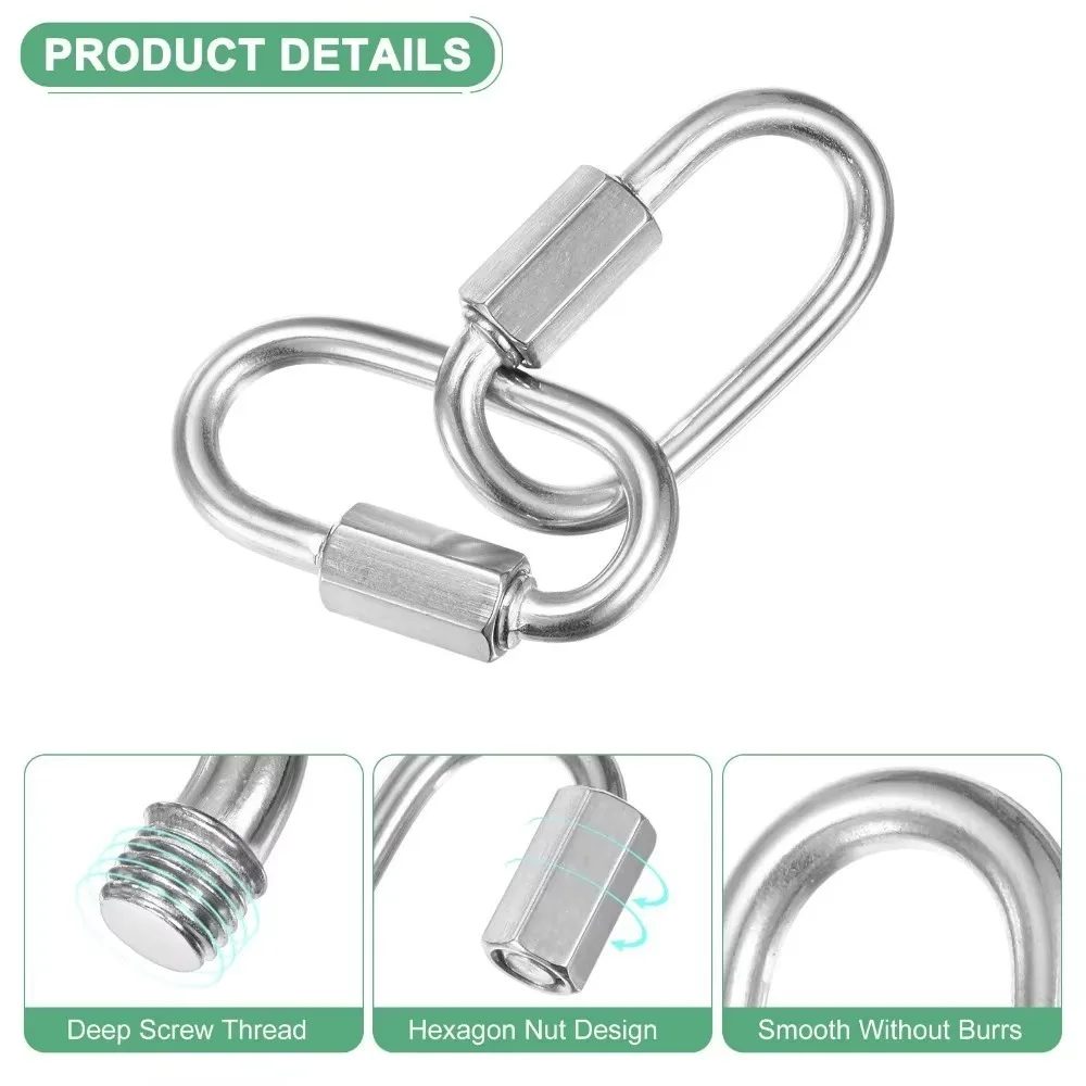 20-Pack Quick Chain Link Connector 304 Stainless Steel D-Shape Locking Repair Chain Links for Swing/Camping/Hiking/Backpack