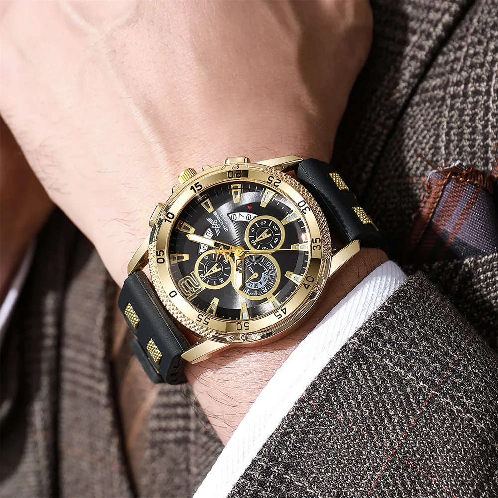 ZHOWE Men's Chronograph Sport Watch Date Calendar Black Dial