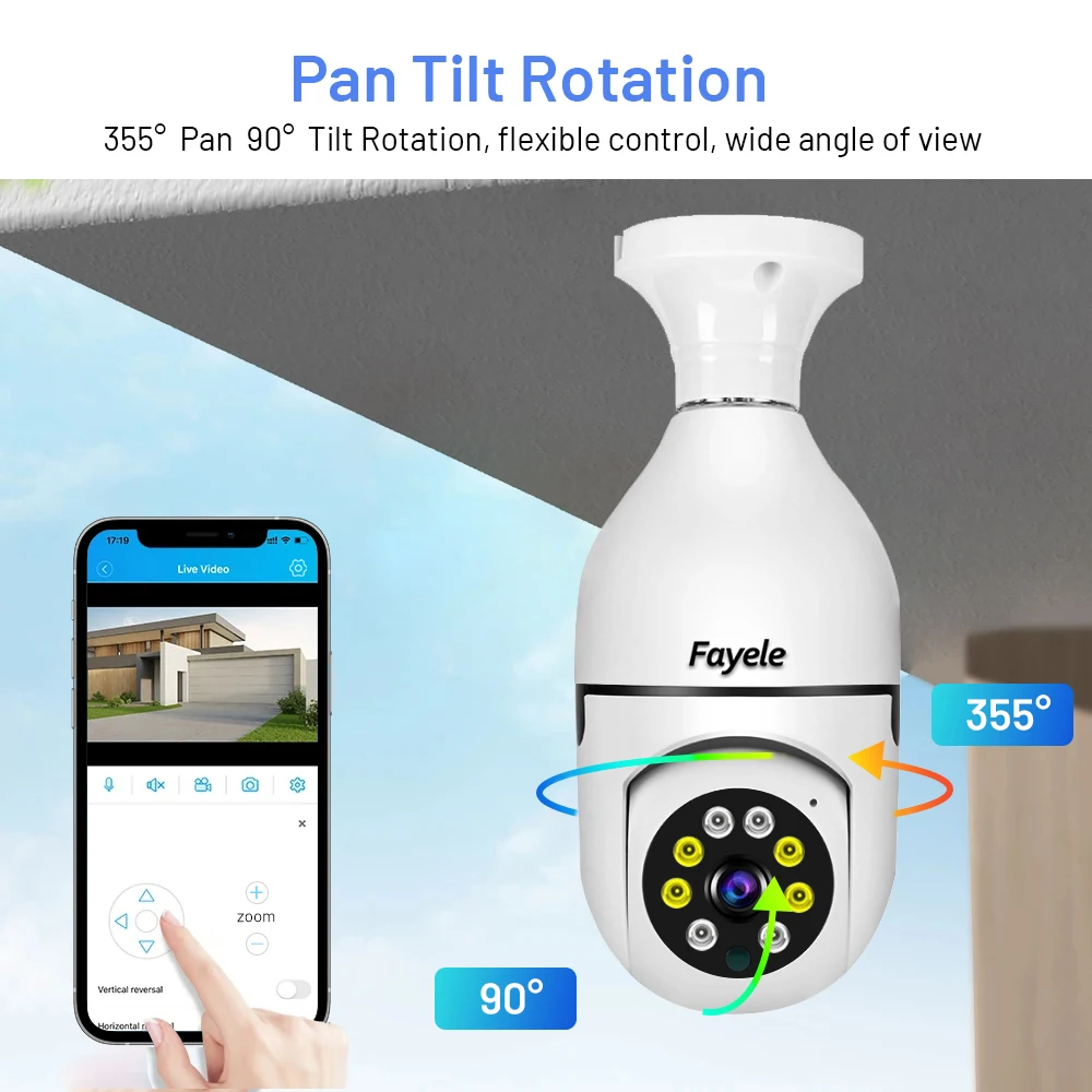 Security Wifi Bulb Camera 3MP Color Night Audio Video Surveillance PTZ Camera Wireless E27 Lamp Holder Auto Tracking IP Camera